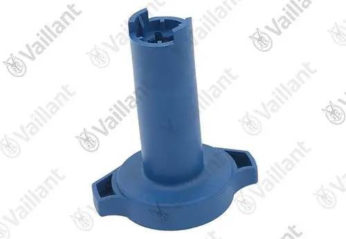 Blauer Griff für einen Hydraulikblock, sichtbar mit mehreren Einkerbungen und einer runden Basis, angeblich von der Marke Vaillant.